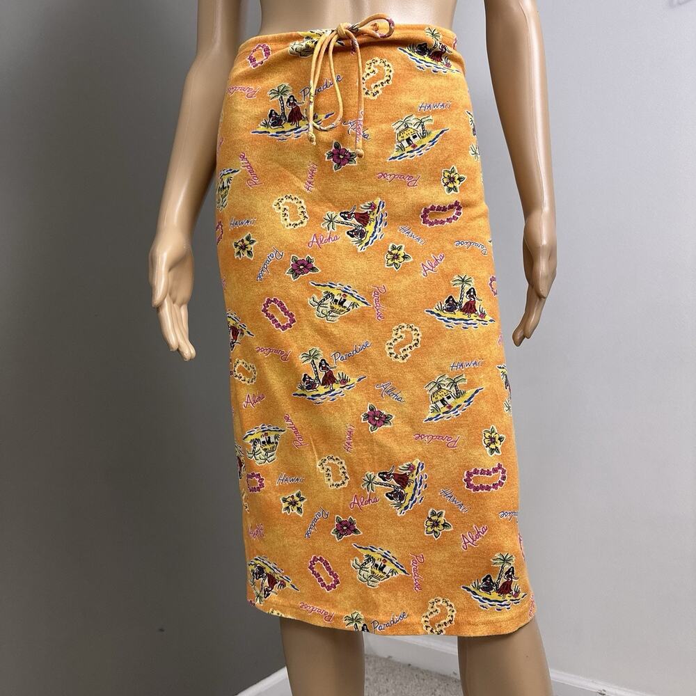 Y2K Hawaiian Aloha Print Skirt 2 Hip by Wrapper Drawstring Beach Women’s Size 8